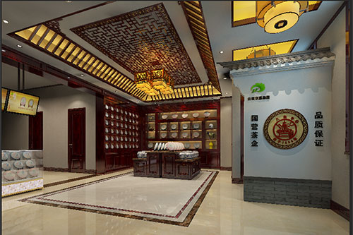 荣邦乡古朴典雅的中式茶叶店大堂设计效果图